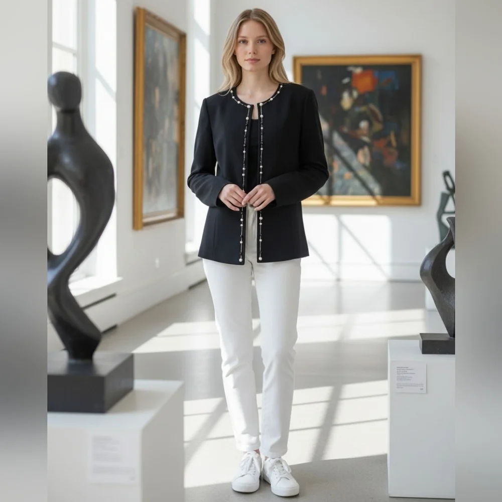 Tahari Luxe Black Blazer Jacket With Beads Size 12 - Picture 1 of 16